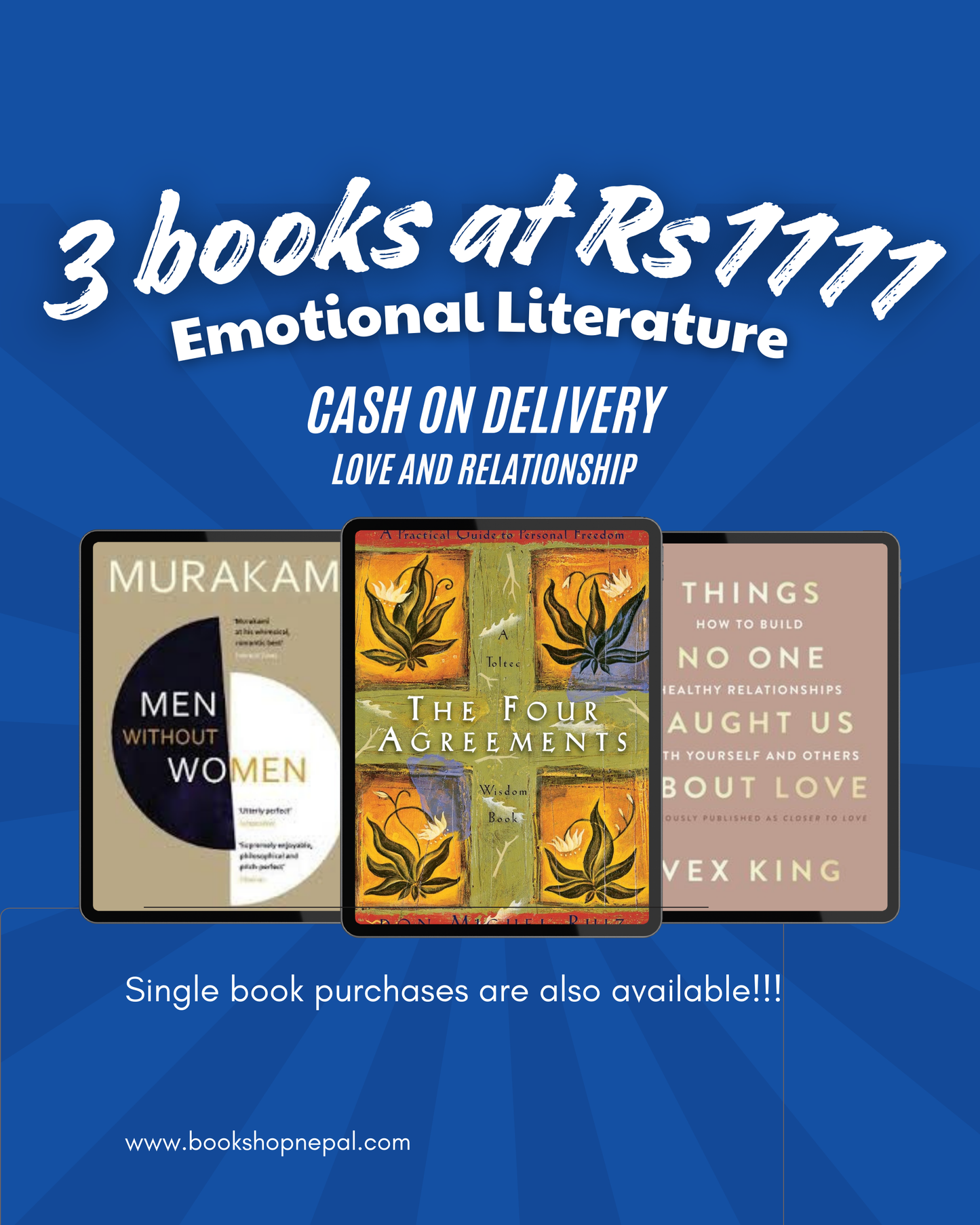 3 emotional literature combo:Men without women+Four agreement+Things no one taught us about love