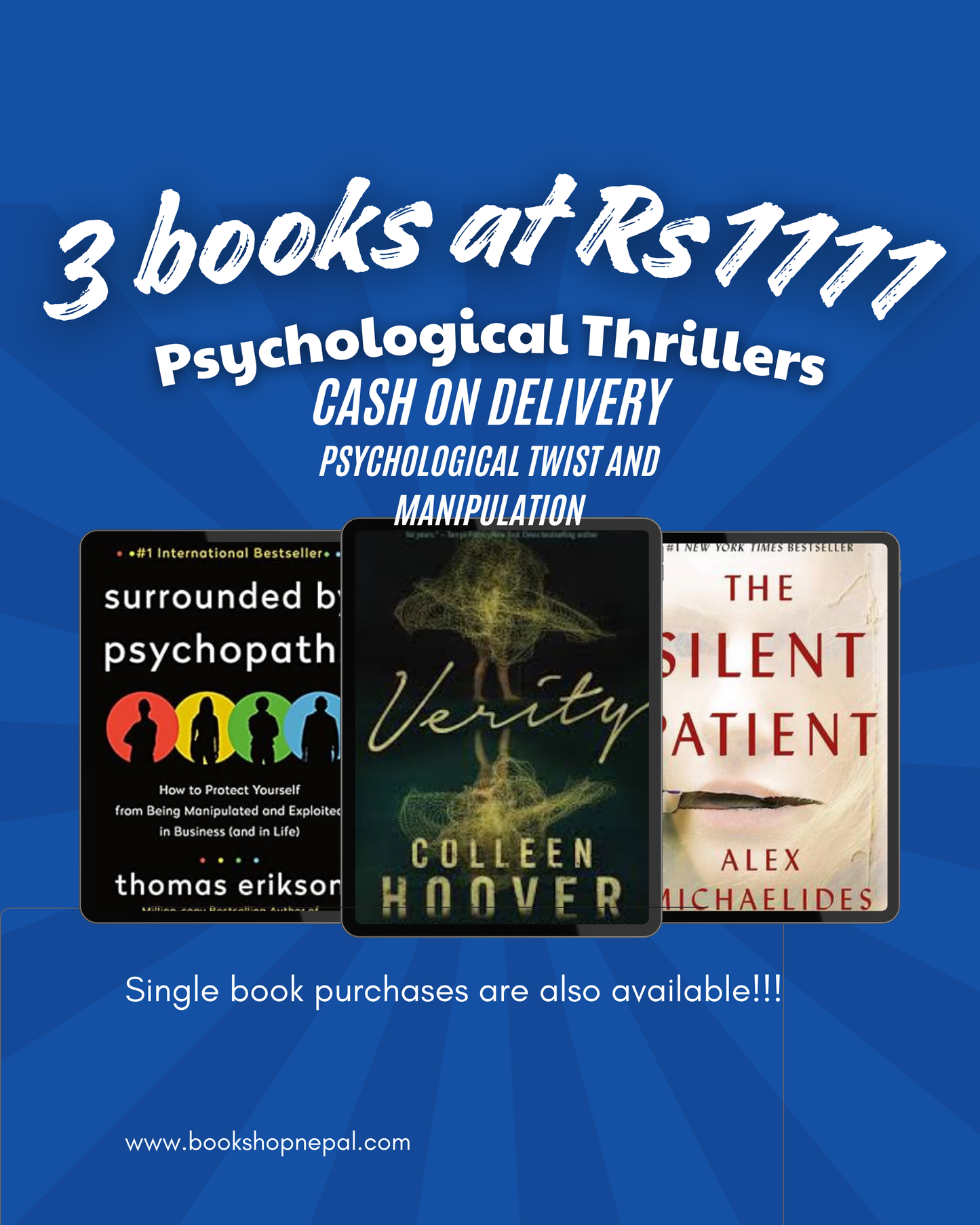 3 psychological thrillers combo:Surrounded by psychopaths+Verity+The silent patient