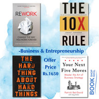 Business and Entrpreneurship combo Rework-David Heinemeier Jason Fried The 10x rule-Grant Cardone The hard things about hard things-Ben Horowitz Your next five moves-Patrick Bet David