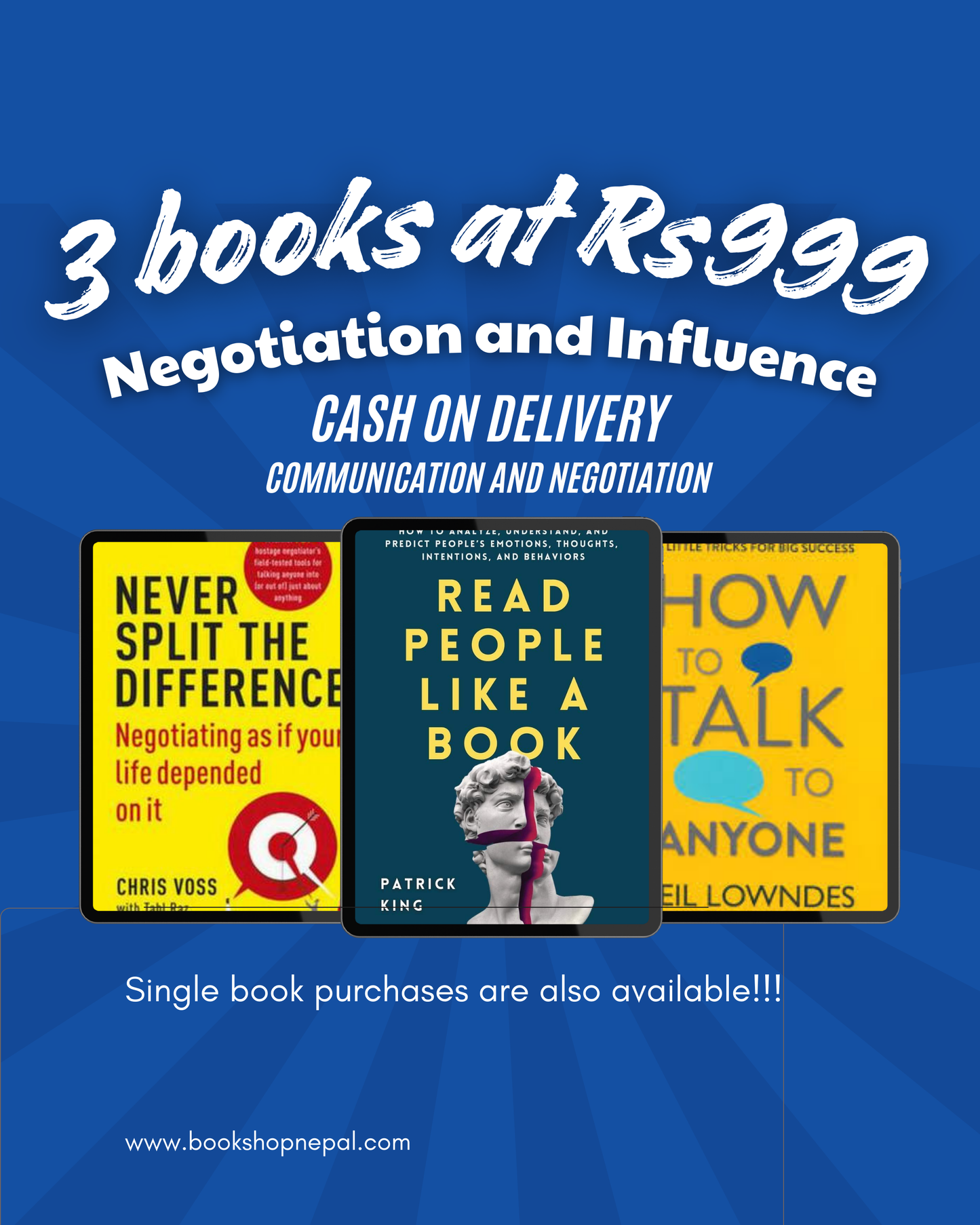 3 communication and negotiation combo:Never split the difference+Read people like a book+How to talk to anyone