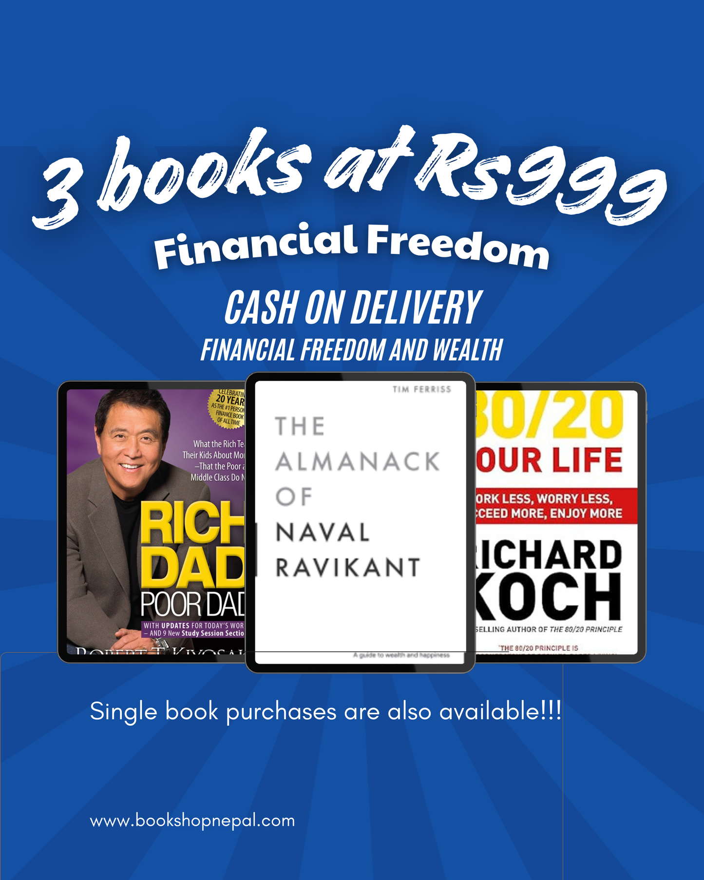 3 financial freedom combo:Rich dad poor dad+The almanack of naval ravikant+80\20 your life
