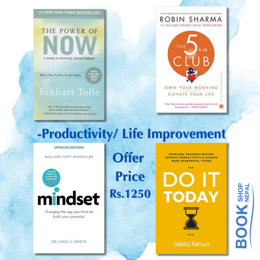 Productivity/ Life improvement combo Power of now-Eckhart tolle 5am club-Robin Sharma Mindset-Carol Dweck Do it today-Darius Foroux