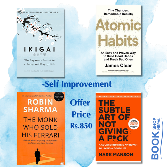 Self improvement combo Ikigai-Hector Garcia Atomic habits-James Clear Monk who sold his ferrari-Robin Sharma Subtle art of not giving f**k-Mark Manson