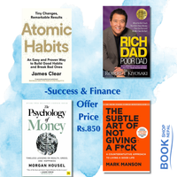 success and finance combo Atomic habits-James clear Rich dad poor dad-Robert t.kiyosaki Psychology of money-Morgan Housel Subtle art of not giving F**k-Mark mansoon