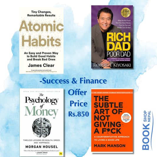 success and finance combo Atomic habits-James clear Rich dad poor dad-Robert t.kiyosaki Psychology of money-Morgan Housel Subtle art of not giving F**k-Mark mansoon