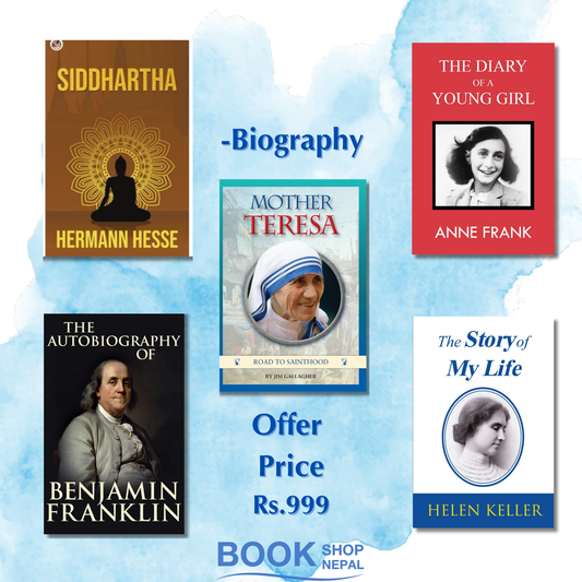 biography combo Siddhartha-herman hesse Benjamin franklin Mother Teressa Diary of young girl-Anne frank Story of my life-Helen killer