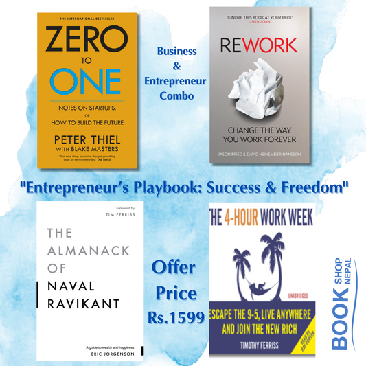 4 business book combo Rework+The Almanack of Naval Ravikant+Zero to One+The 4-Hour Workweek