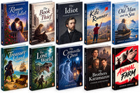romeo juliet + book thief by Marcus zusak + The idiot + the kite runner (Khaled hosseini) + Old man and sea Earnest Hemingway + treasure island + The lost world + The cantervile ghost + the brother kramazov + Animal farm(a) — 10-Book Bundle — 10-Book Bundle