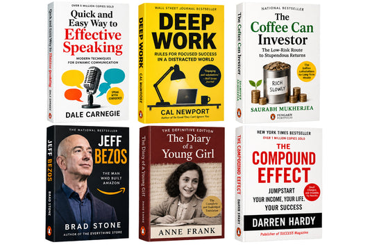 Quick and easy way to effective Speaking + deep work ( cal Newport) + Coffee can investigate Saurabh Mukherjea + jeff bejos + Diary Of Young Girl ( Anne Frank Biography) + Compund effect — 6-Book Bundle — 6-Book Bundle