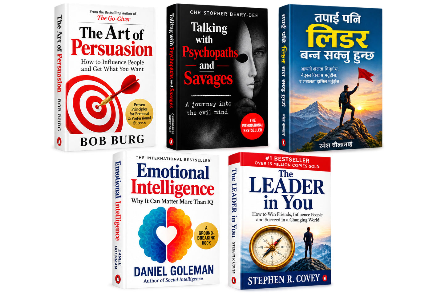 The art of persuasion by bob burg + Talking with psychopath and savages by christopher berry-dee + तपाई पनि लिडर बन्न सक्नु हुन्छ (tapai pani leader banna saknu hunxa) + Emotional intelligence + Leader in you(A) — 5-Book Bundle — 5-Book Bundle