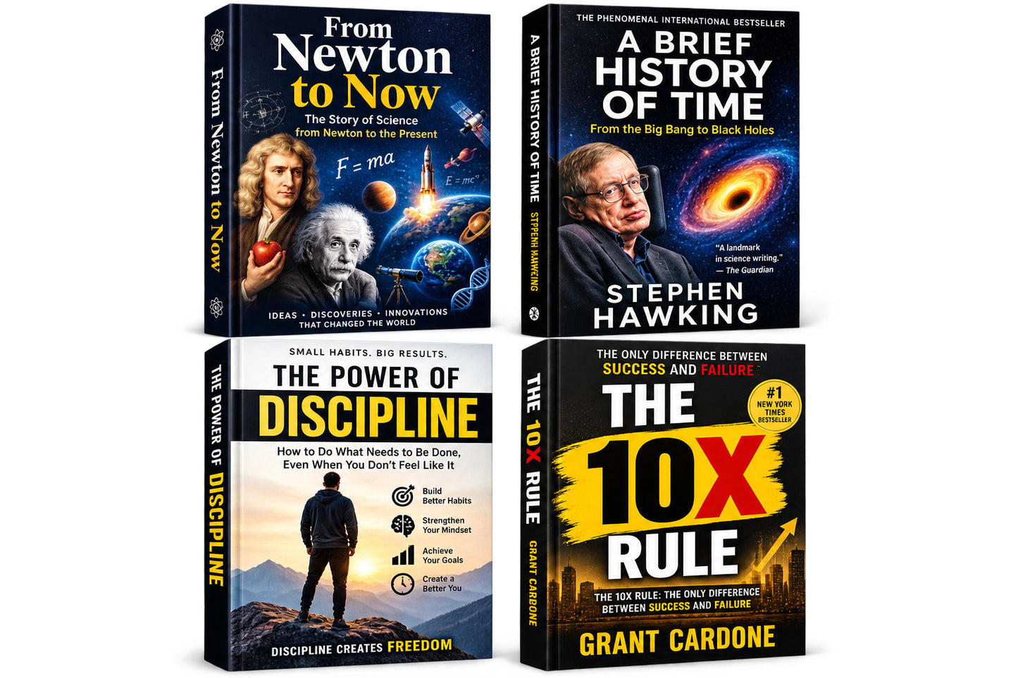 From newton to now + a brief history of time + The power of discipline + 10x rules — 4-Book Bundle — 4-Book Bundle