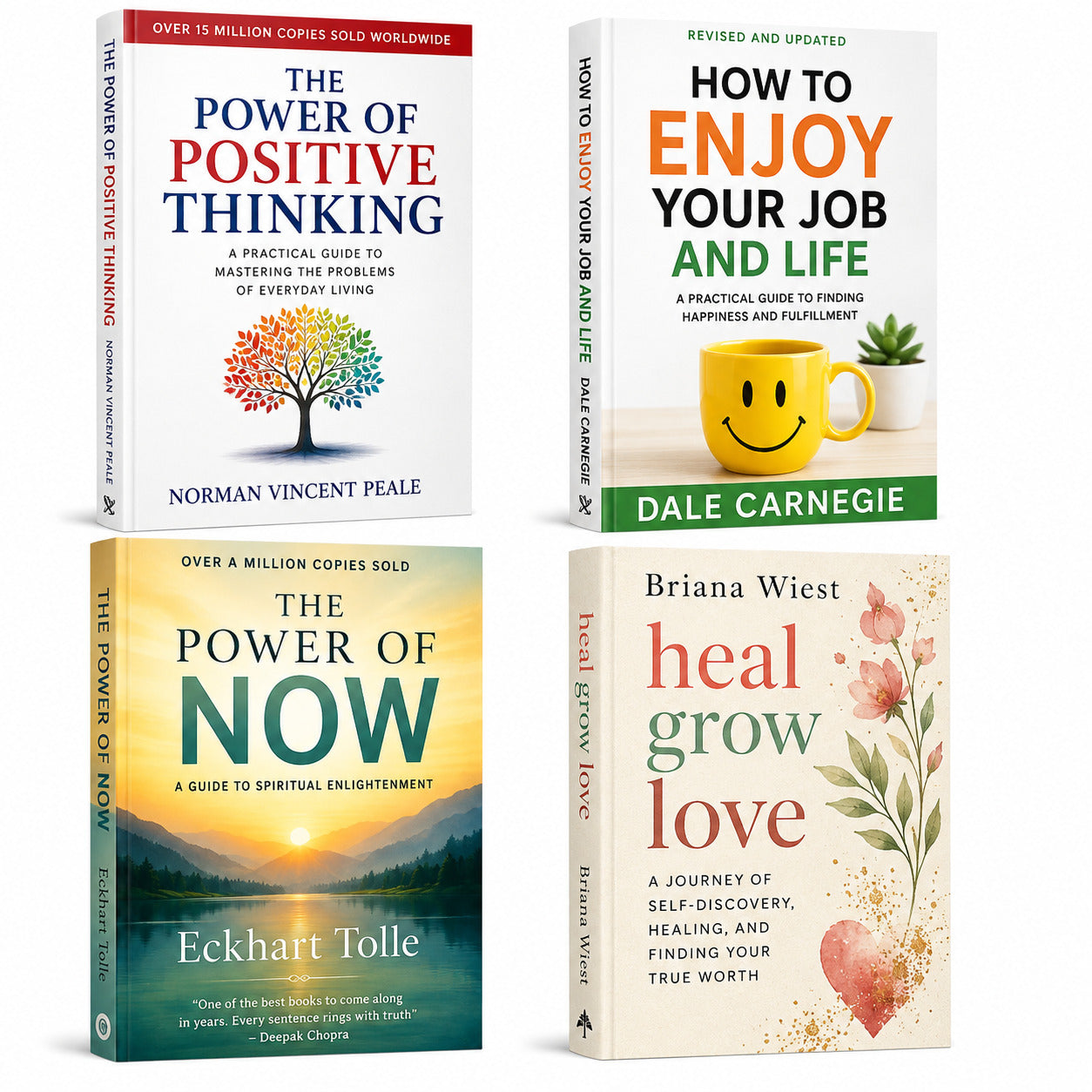 Power of positive thinking + How to enjoy your job and life + the power of now (Eckhart Tolle) + Heal grow love — 4-Book Bundle — 4-Book Bundle