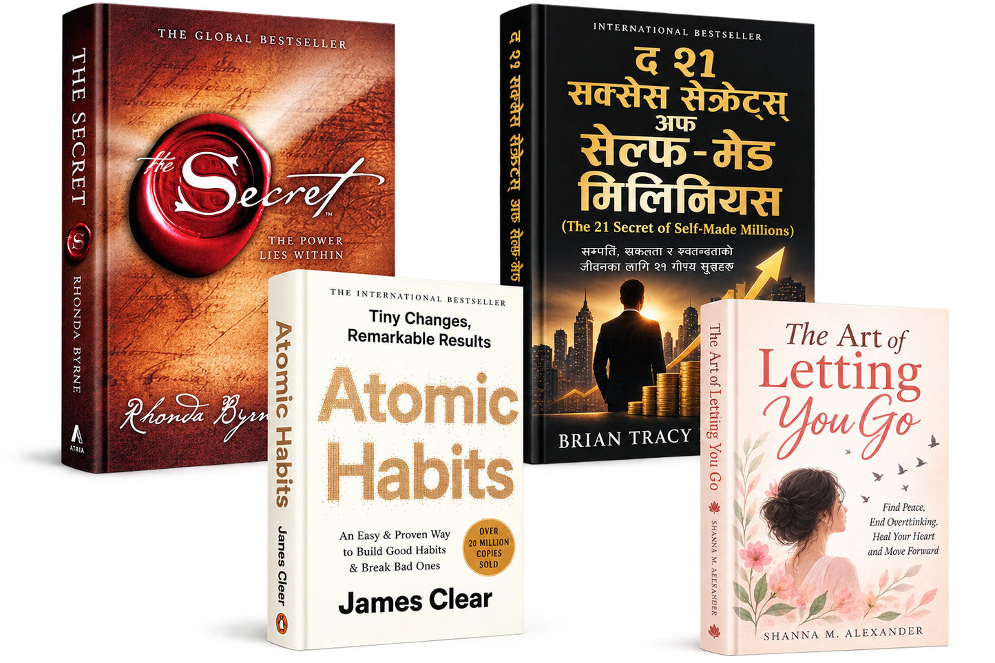 secret ( Rhonda Byrne) + द २१ सक्सेस सेक्रेटस् अफ सेल्फ-मेड मिलिनियस (The 21 secret of self made millions ) + Atomic habits + art of letting you go — 4-Book Bundle — 4-Book Bundle