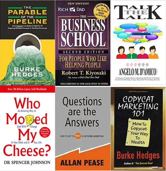 Six Book Combo Of Talk The Talk, The Parable Of The Pipeline, Who Moved My Cheese?, Business School, Copycat Marketing 101, Questions Are The Answers