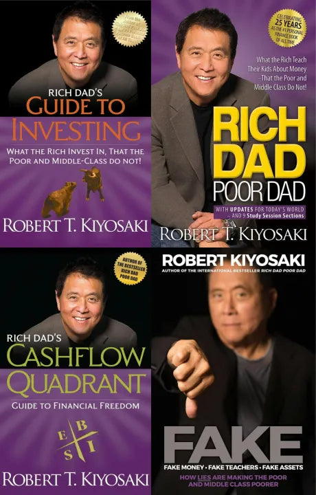 Robert T. Kiyosaki 4 Set (Rich Dad Poor Dad, Cashflow Quadrant, Guide To Investing And Fake)